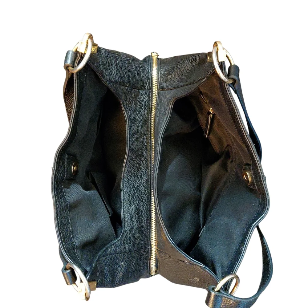 Vince Camuto Black Pebbled Leather Shoulder Hobo Bag